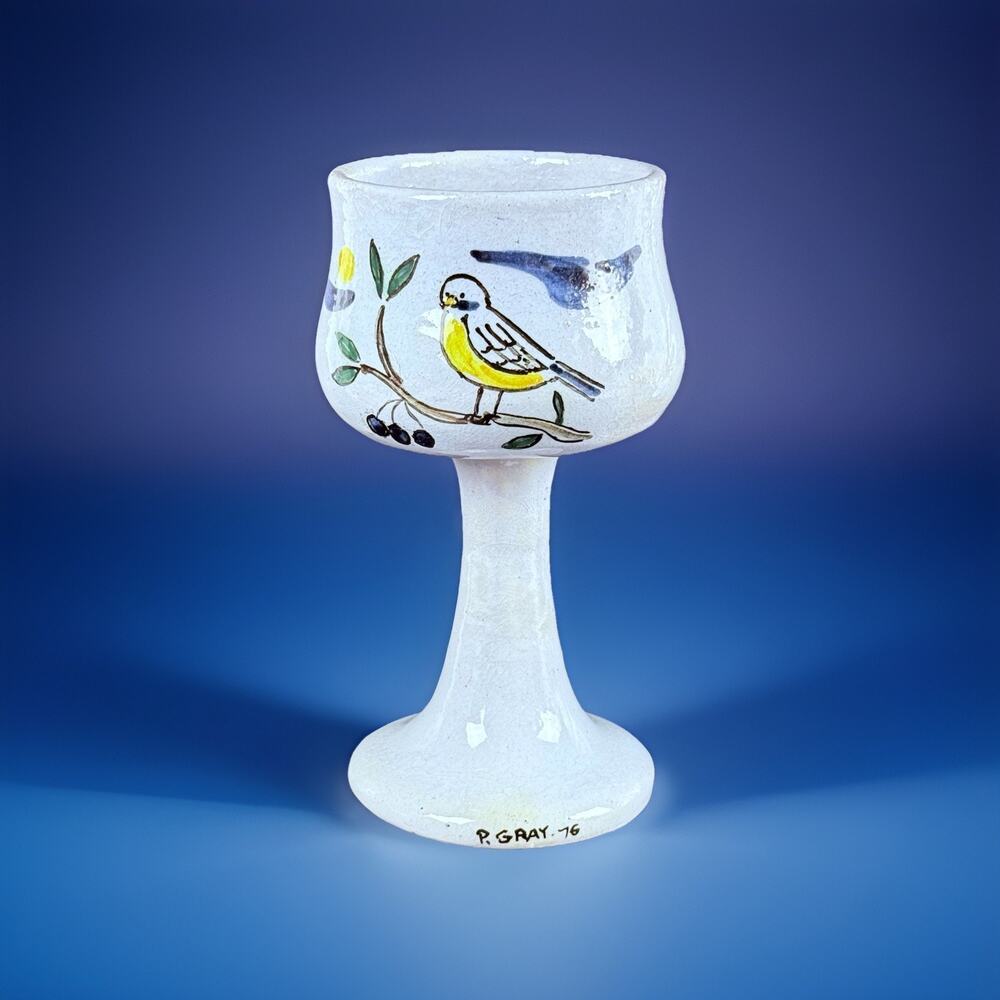 Vtg Studio Pottery Bird Chalice Goblet Votive Holder Hand Thrown Signed P. Gray